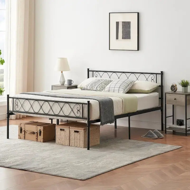 Platform Bed Frame with Iron-Art Sweet Heart