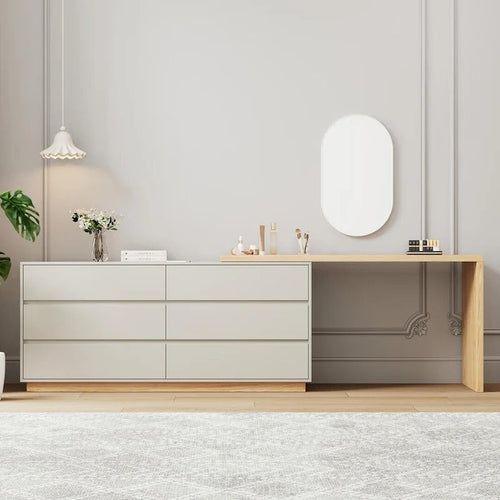 55.2 Inch White Corner L-Shaped Dressing Table with 6 Drawers Perfect for Bedrooms or Study Rooms