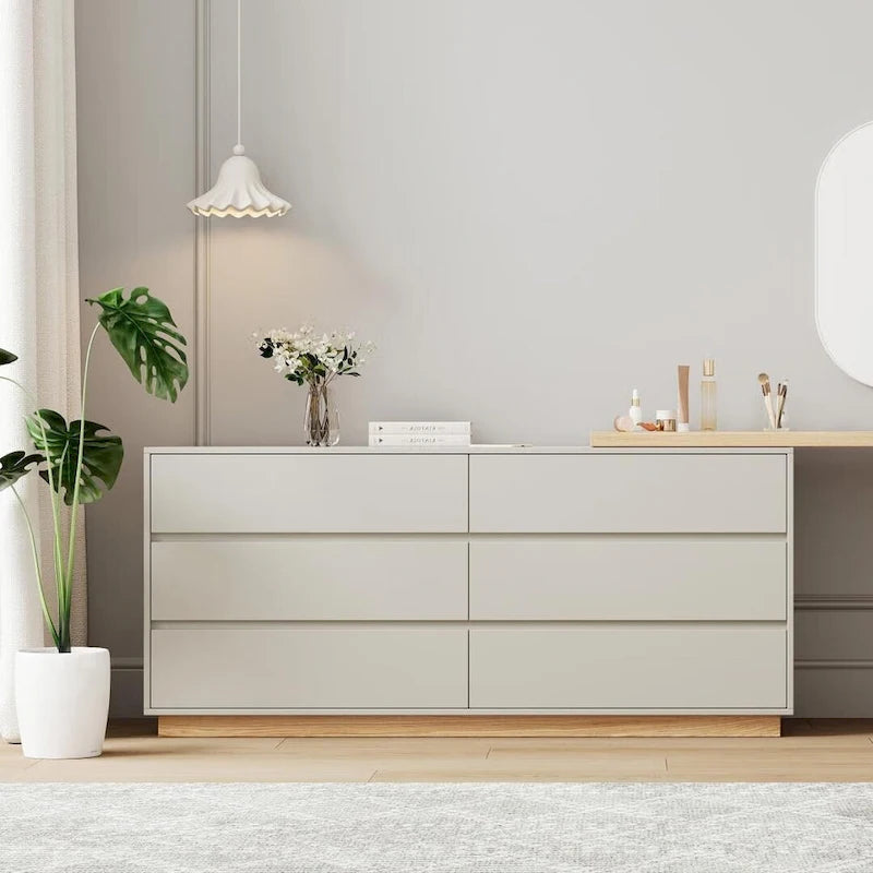 55.2 Inch White Corner L-Shaped Dressing Table with 6 Drawers Perfect for Bedrooms or Study Rooms