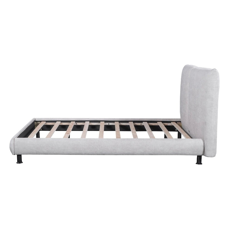Upholstered Platform Bed w/Two Large Headrests& Thick Fabric,Polyester