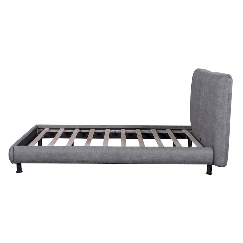 Upholstered Platform Bed w/Two Large Headrests& Thick Fabric,Polyester
