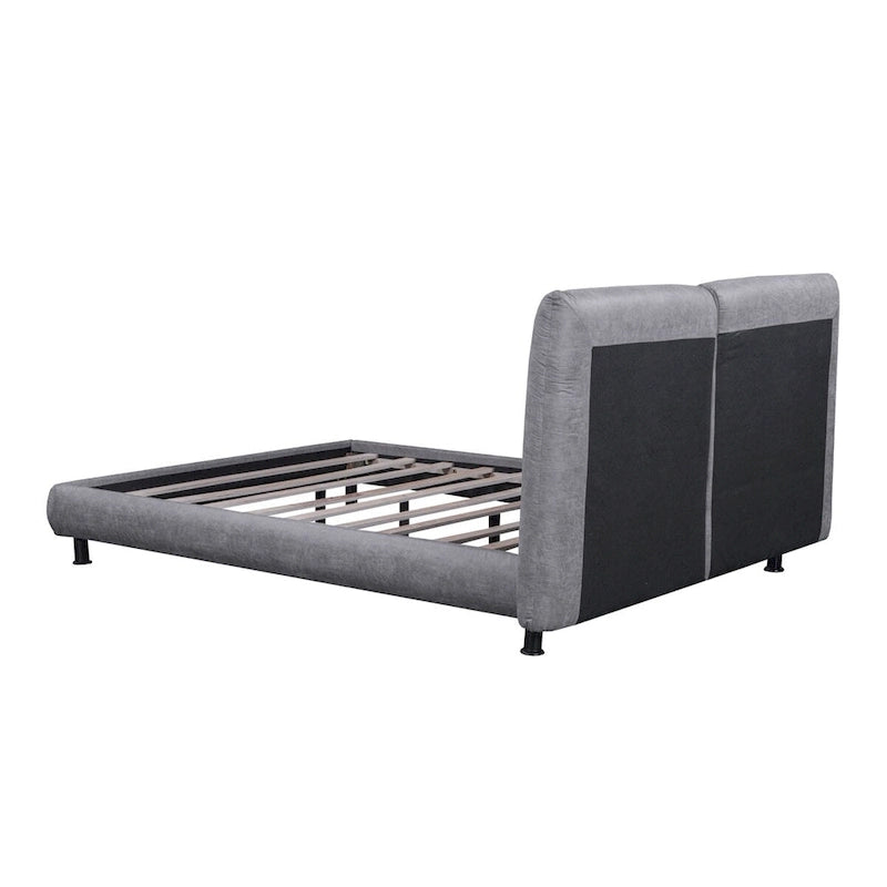 Upholstered Platform Bed w/Two Large Headrests& Thick Fabric,Polyester