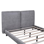 Upholstered Platform Bed w/Two Large Headrests& Thick Fabric,Polyester