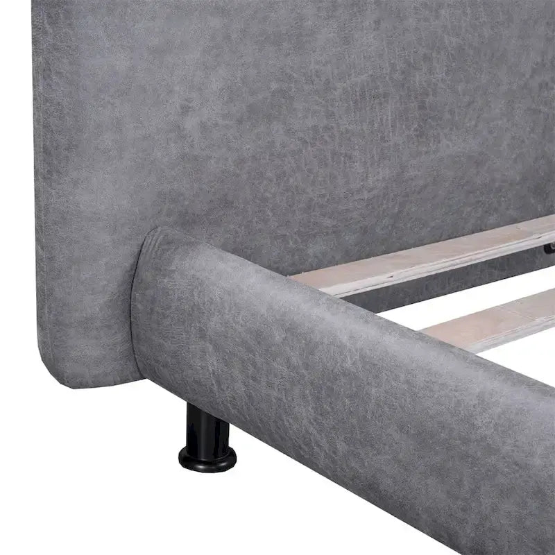Upholstered Platform Bed w/Two Large Headrests& Thick Fabric,Polyester