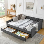 Queen Size Daybed with Upholstered Tufted Sofa Bed with Button on Back and Copper Nail on Waved Shape Arms(84.5x63.5x26.5)
