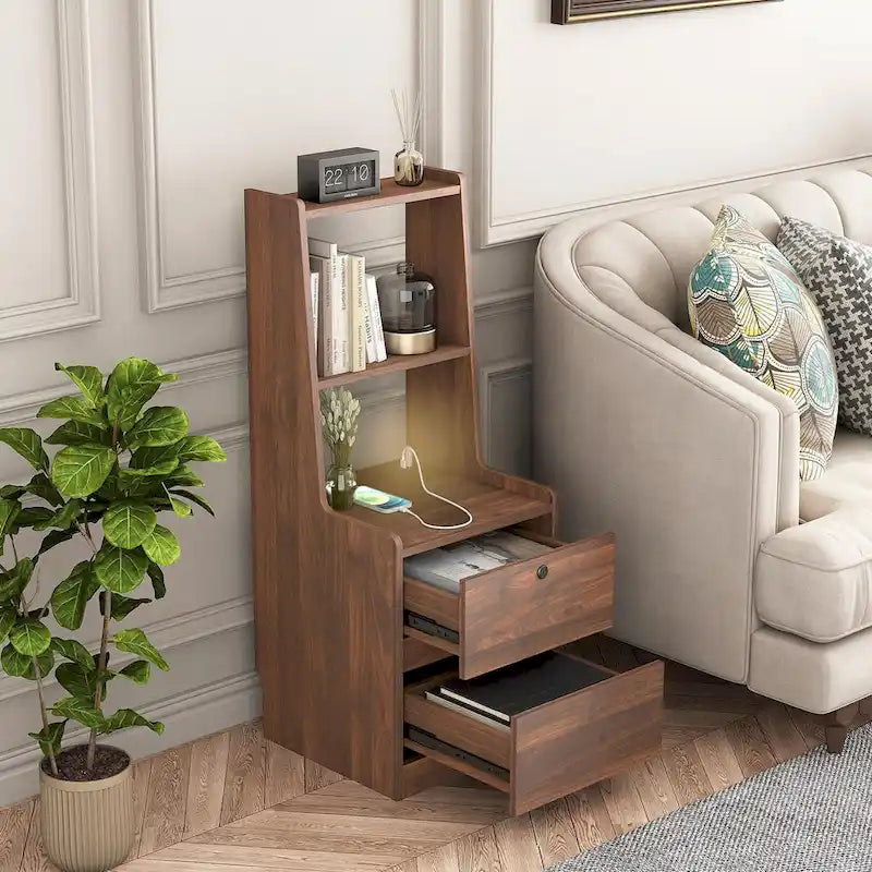Modern Smart Nightstand with Charging Station and Night Light