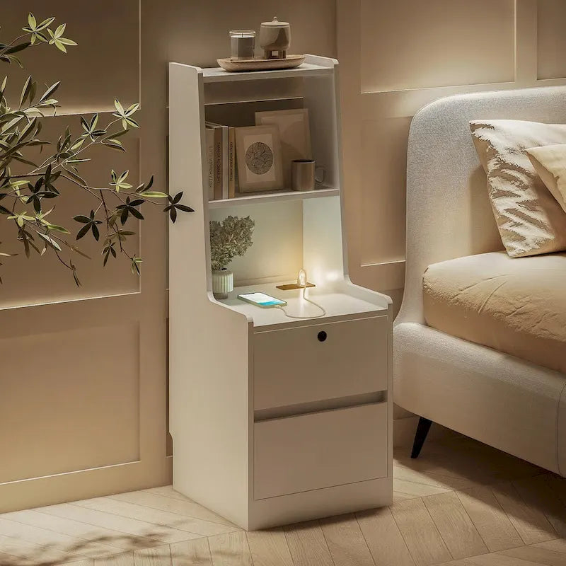 Modern Smart Nightstand with Charging Station and Night Light