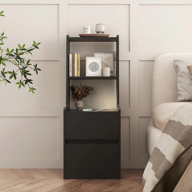 Modern Smart Nightstand with Charging Station and Night Light