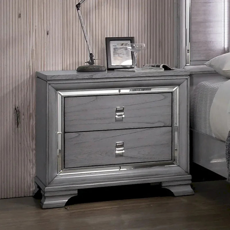 Furniture of America Taia Contemporary Grey 3-Piece Panel Bed, Nightstand and Dresser Set with LED