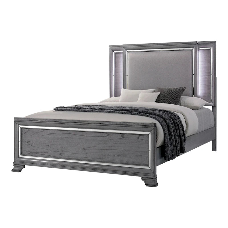 Furniture of America Taia Contemporary Grey 3-Piece Panel Bed, Nightstand and Dresser Set with LED