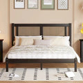 Queen Size Wooden Platform Bed with Natural Rattan Headboard, Exquisite Elegance with Minimalist Charm for Bedroom