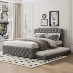 Queen Platform Bed with Twin Size Trundle and 2 USB Ports on each side