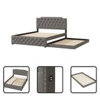 Queen Platform Bed with Twin Size Trundle and 2 USB Ports on each side