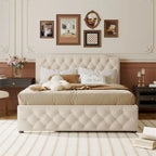 Queen Platform Bed with Twin Size Trundle and 2 USB Ports on each side