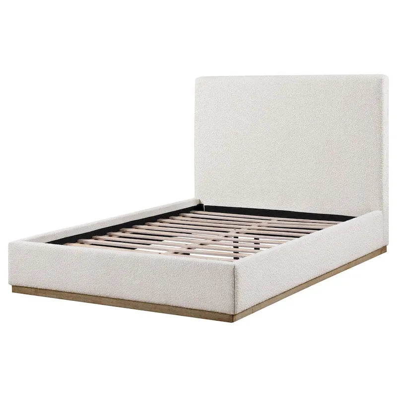 Ole King Size Bed, Upholstered Panel Headboard, Gold Plinth Base, Ivory