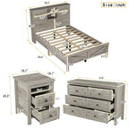 3-Pieces Bedroom Sets Queen Size Platform Bed with Storage Nightstand and Dresser