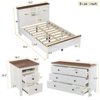 3-Pieces Bedroom Sets Queen Size Platform Bed with Storage Nightstand and Dresser