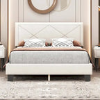 Queen Size Upholstered Bed Frame with Rivet Design