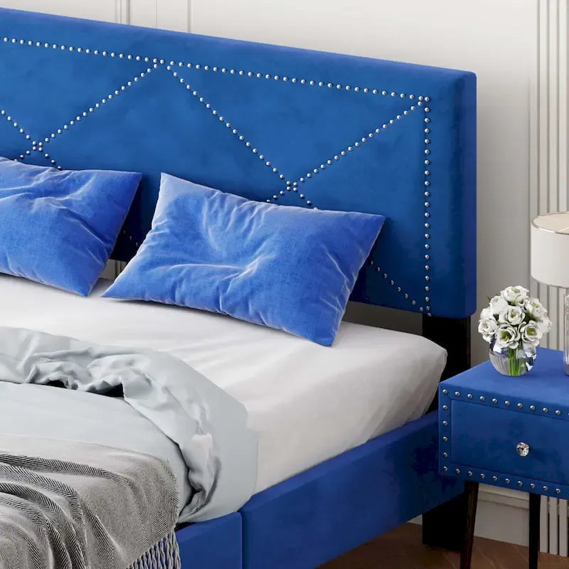 Queen Size Upholstered Bed Frame with Rivet Design