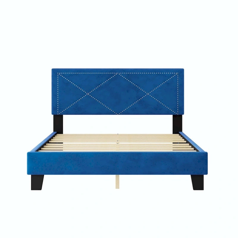 Queen Size Upholstered Bed Frame with Rivet Design