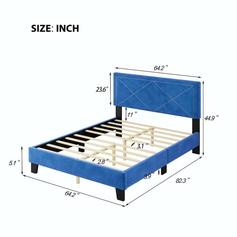 Queen Size Upholstered Bed Frame with Rivet Design