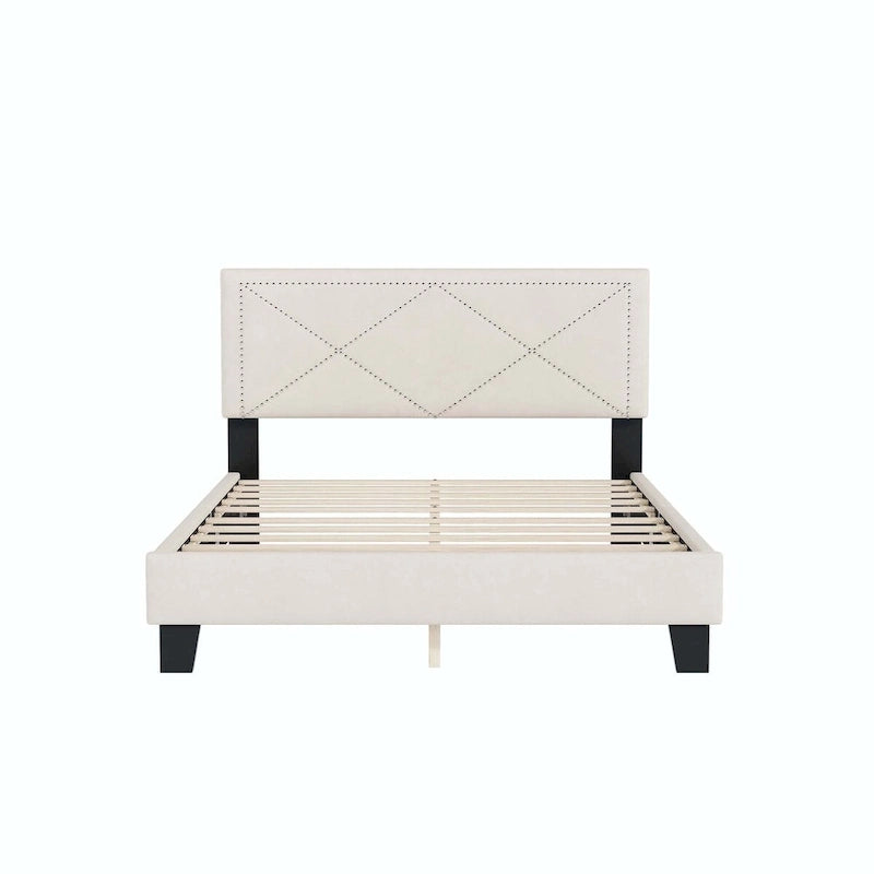 Queen Size Upholstered Bed Frame with Rivet Design