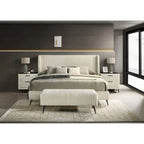 Roundhill Furniture Mavela Wide Wale Corduroy Upholstery Panel Bed with 2 Nightstands and Bench, Cream