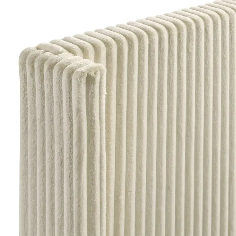 Roundhill Furniture Mavela Wide Wale Corduroy Upholstery Panel Bed with 2 Nightstands and Bench, Cream