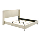 Roundhill Furniture Mavela Wide Wale Corduroy Upholstery Panel Bed with 2 Nightstands and Bench, Cream