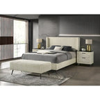 Roundhill Furniture Mavela Wide Wale Corduroy Upholstery Panel Bed with 2 Nightstands and Bench, Cream