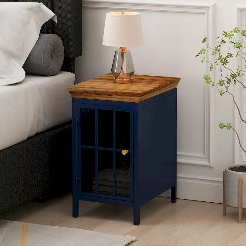Set of 2 Modern Nightstand with Storage Cabinet & Solid Wood Tabletop
