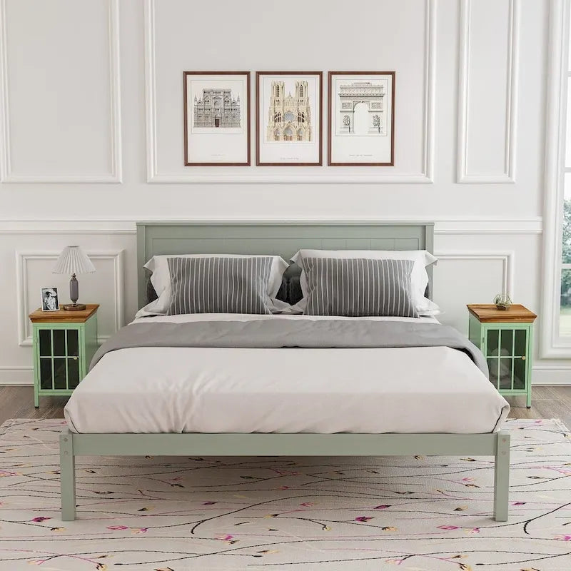 Set of 2 Modern Nightstand with Storage Cabinet & Solid Wood Tabletop