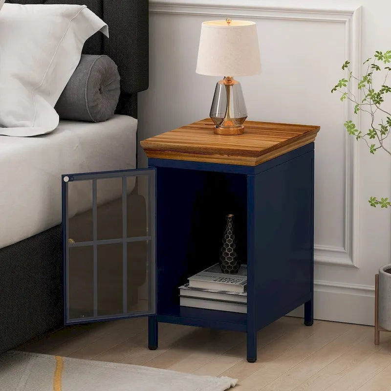 Set of 2 Modern Nightstand with Storage Cabinet & Solid Wood Tabletop