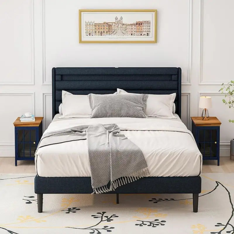 Set of 2 Modern Nightstand with Storage Cabinet & Solid Wood Tabletop