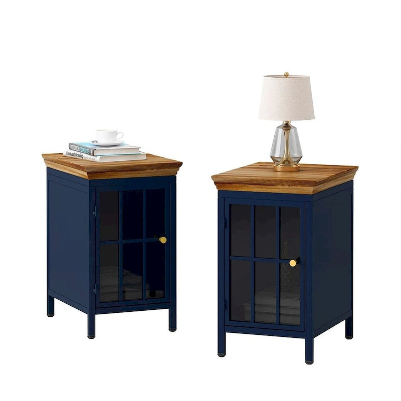 Set of 2 Modern Nightstand with Storage Cabinet & Solid Wood Tabletop