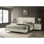 Roundhill Furniture Mavela Wide Wale Corduroy Upholstery Panel Bed with 2 Nightstands, Cream