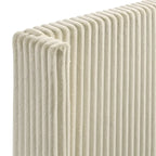 Roundhill Furniture Mavela Wide Wale Corduroy Upholstery Panel Bed with 2 Nightstands, Cream