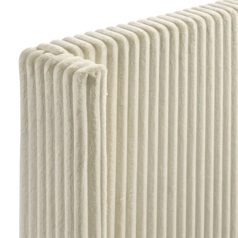 Roundhill Furniture Mavela Wide Wale Corduroy Upholstery Panel Bed with 2 Nightstands, Cream