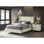 Roundhill Furniture Mavela Wide Wale Corduroy Upholstery Panel Bed with 2 Nightstands, Cream