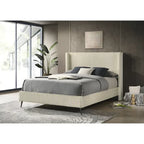 Roundhill Furniture Mavela Wide Wale Corduroy Upholstery Panel Bed with 2 Nightstands, Cream