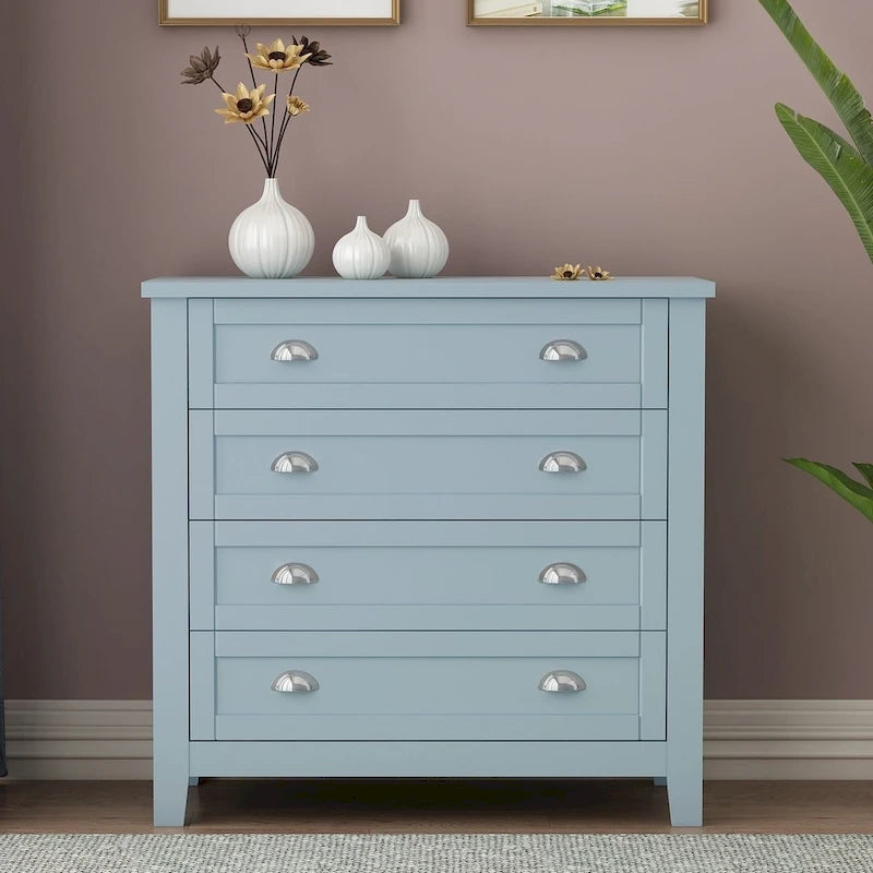 Modern Drawer Dresser with Solid Wood Frame and Retro Shell Handle