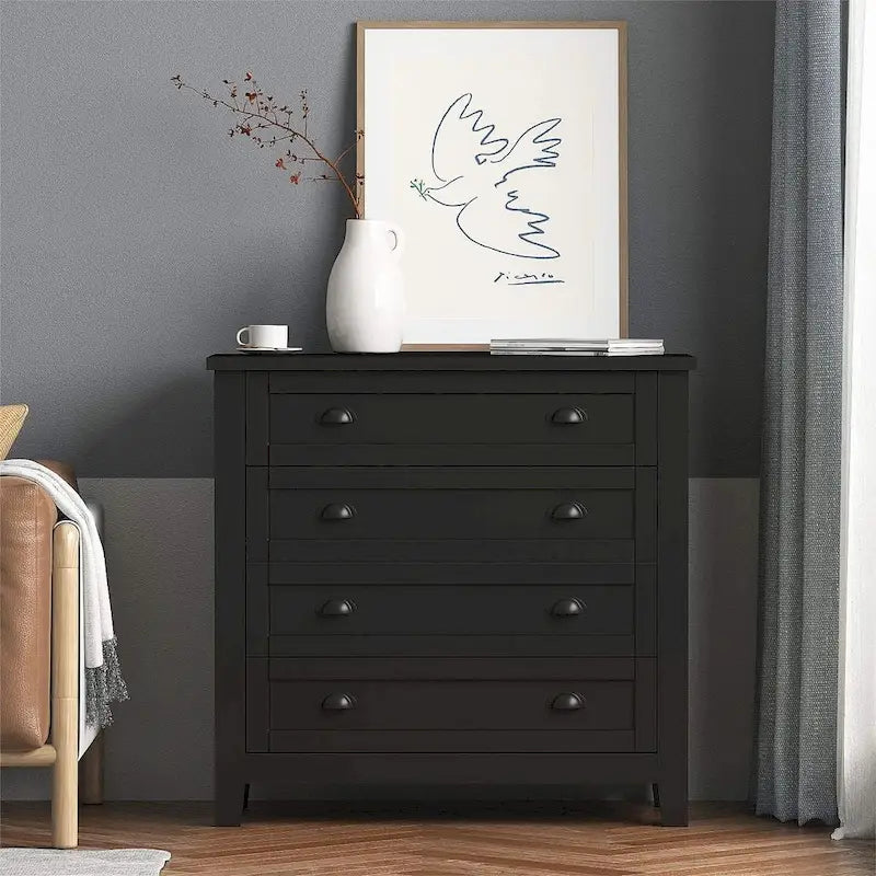 Modern Drawer Dresser with Solid Wood Frame and Retro Shell Handle