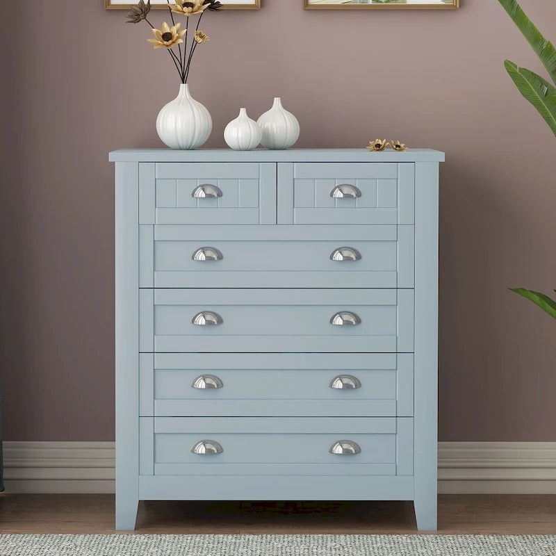 Modern Drawer Dresser with Solid Wood Frame and Retro Shell Handle