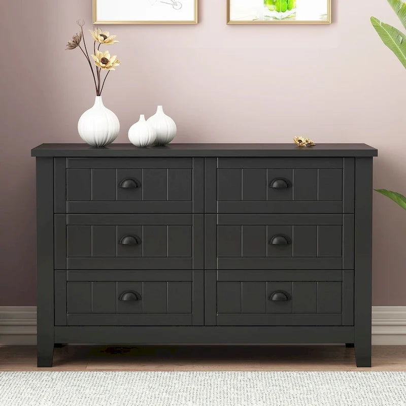 Modern Drawer Dresser with Solid Wood Frame and Retro Shell Handle