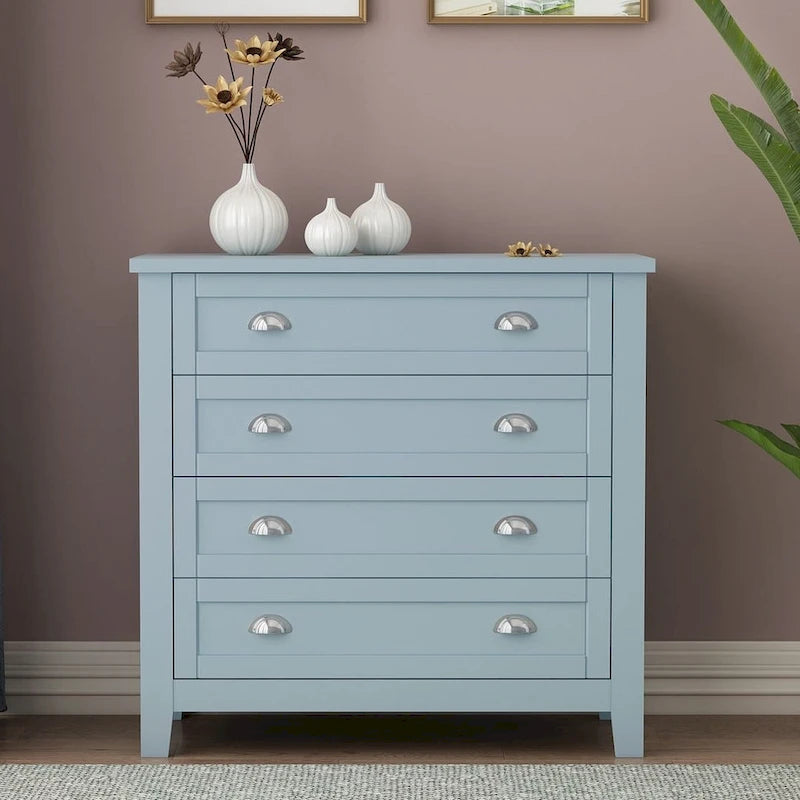 Modern Drawer Dresser with Solid Wood Frame and Retro Shell Handle