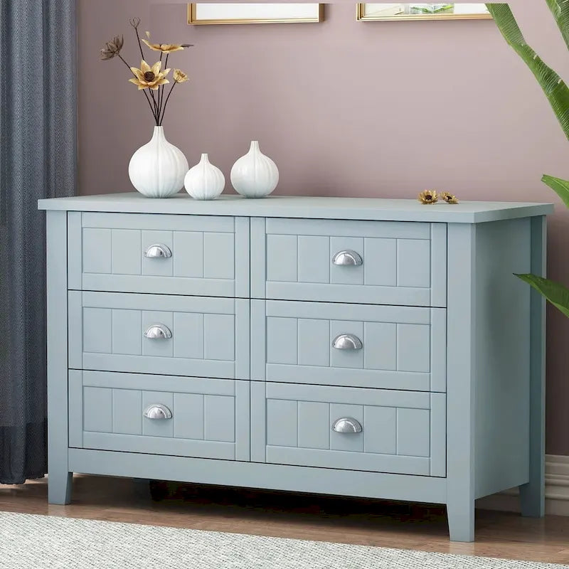 Modern Drawer Dresser with Solid Wood Frame and Retro Shell Handle