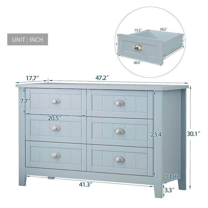 Modern Drawer Dresser with Solid Wood Frame and Retro Shell Handle