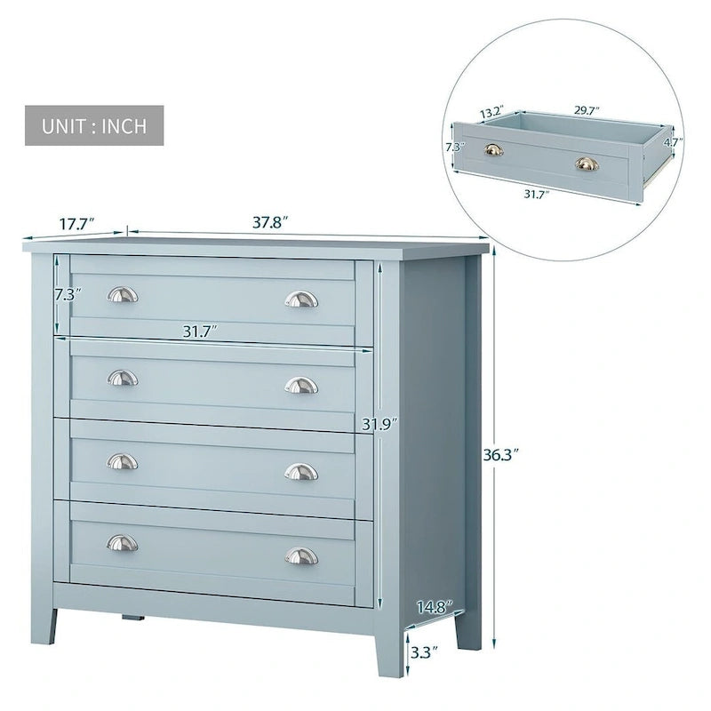 Modern Drawer Dresser with Solid Wood Frame and Retro Shell Handle