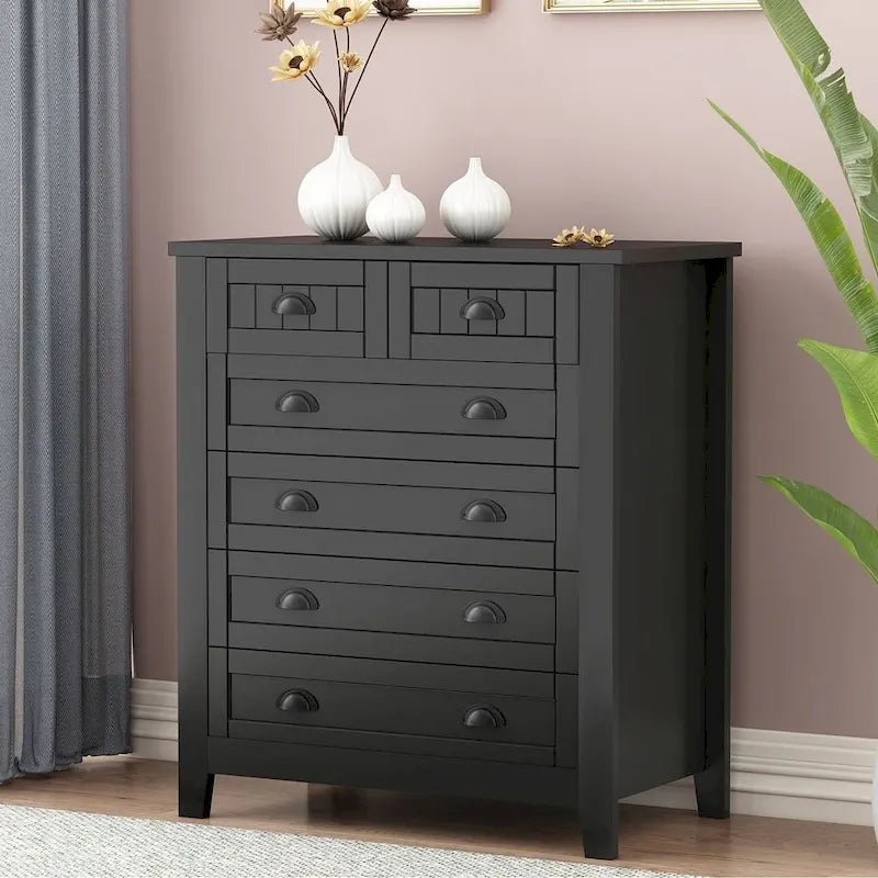 Modern Drawer Dresser with Solid Wood Frame and Retro Shell Handle