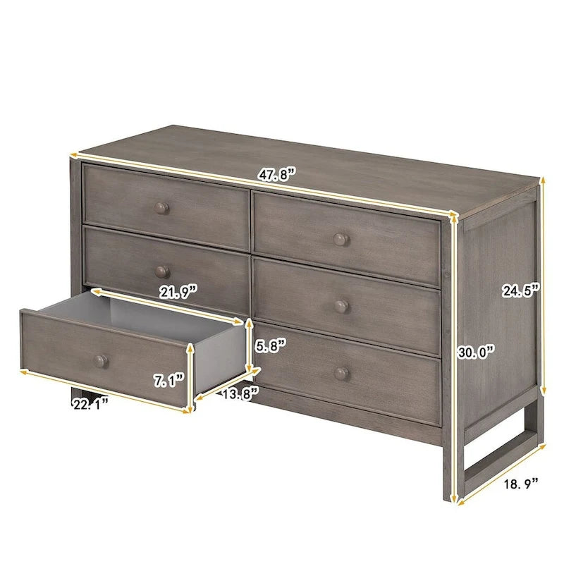 47.8 L Rustic Wooden Dresser Chest of Drawers for Bedroom